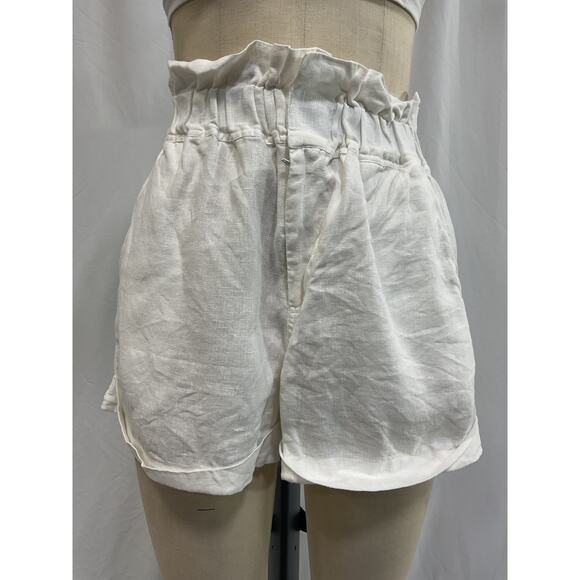 Posse Exclusive White 'Ducky' Oversized Paperbag-Waist Linen Shorts Size S - Picture 2 of 5